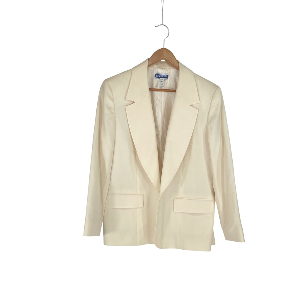 Pendleton Womens Blazer 12P Wool Ivory Cream Classic Professional USA Old Money